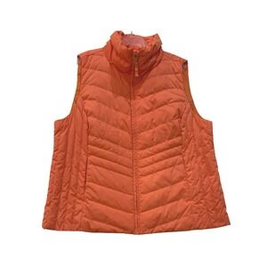 Talbots Plus Women 2X Orange Down Filled Puffer Vest Chevron Quilted